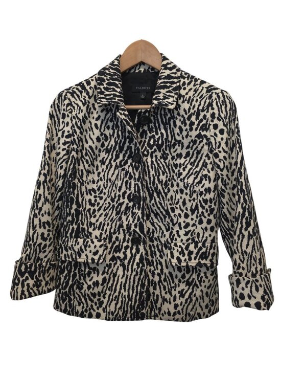 Talbots Jackets & Blazers - Talbots Animal Print Black & White Button Front Textured Blazer Jacket Sz 6